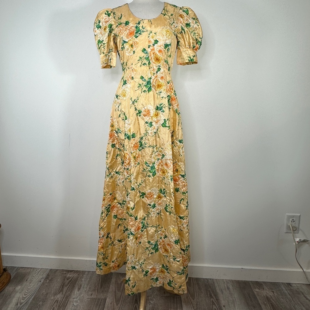Vintage Specially Handmade By Diane Ringer S-M? Yellow Puffy Sleeve Maxi Dress